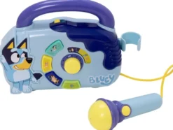 Bluey boombox mikrofonilla, valoilla ja