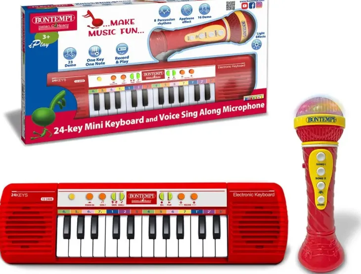 Bontempi kosketinsoitin ja mikrofoni