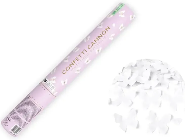 Confettitykki perhosilla white