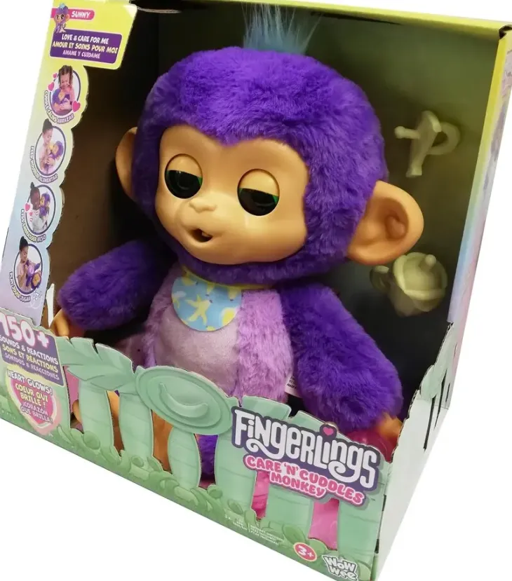 Fingerlings care n cuddles monkey purple