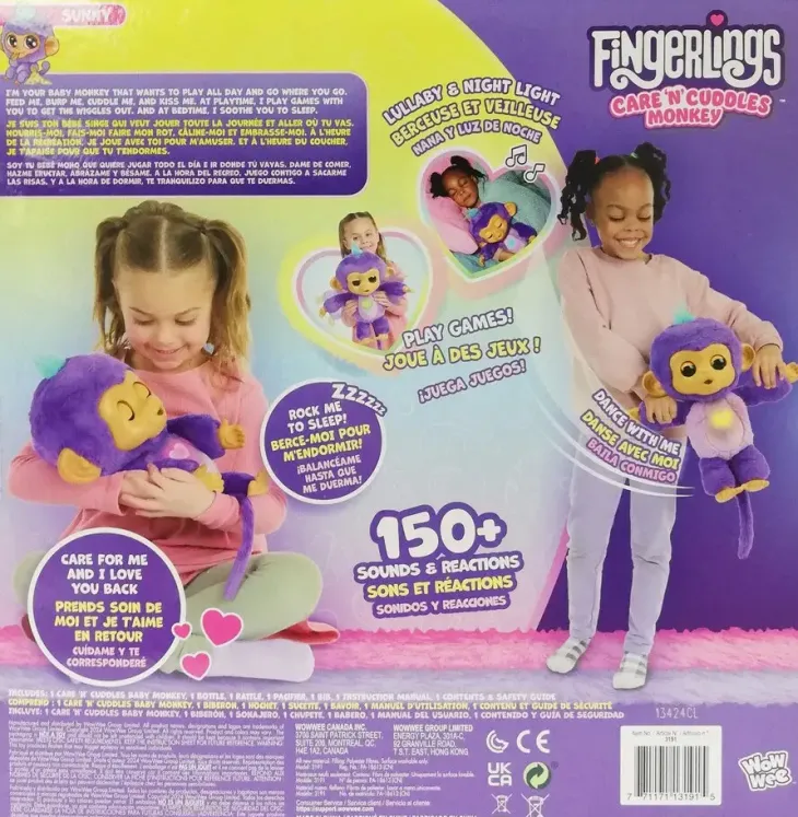 Fingerlings care n cuddles monkey purple