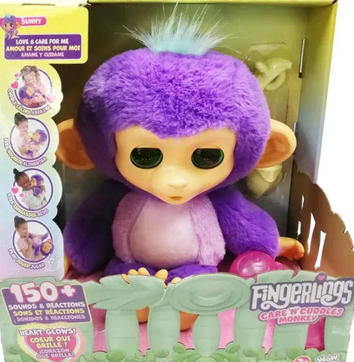 Fingerlings care n cuddles monkey purple