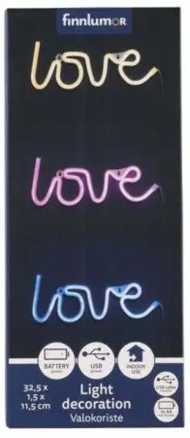 Finnlumor led teksti love sininen