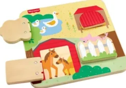 Fisher price puinen kurkistuslauta eläin