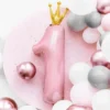 Foliopallo numero 1 pinkki kruunu