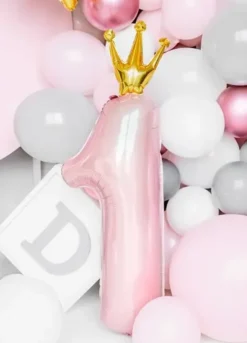Foliopallo numero 1 pinkki kruunu