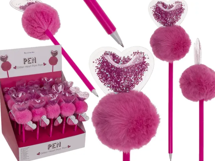 Glitter sydän pom pom kynä