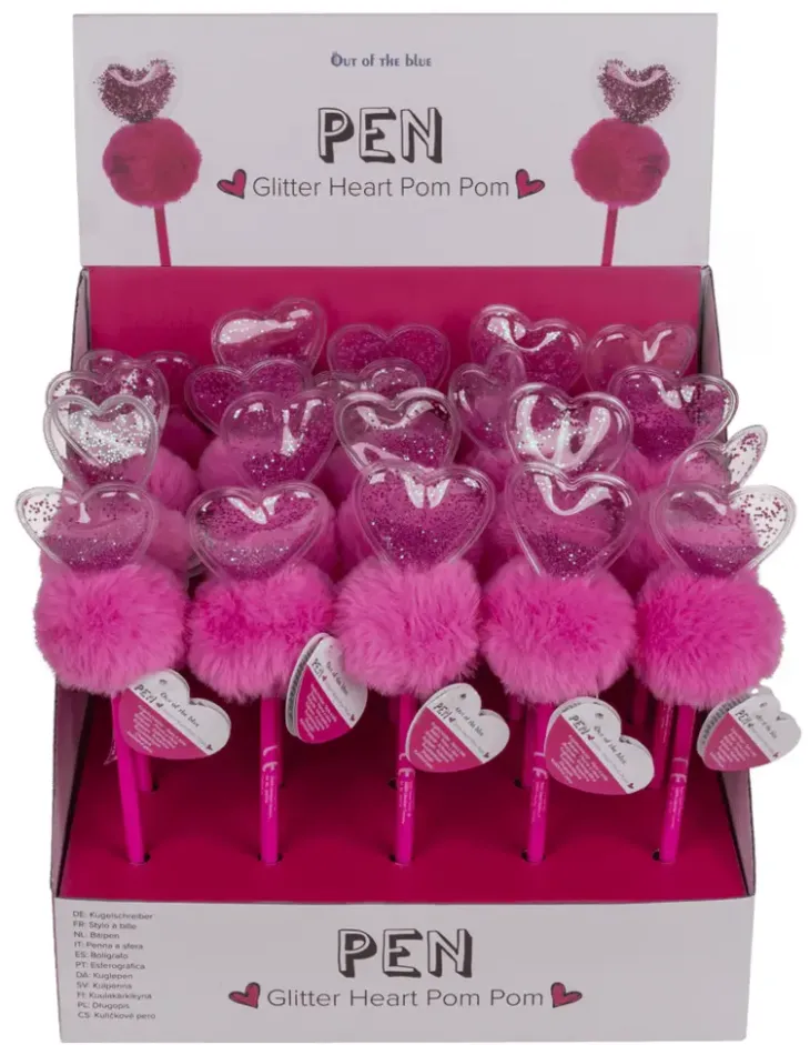 Glitter sydän pom pom kynä