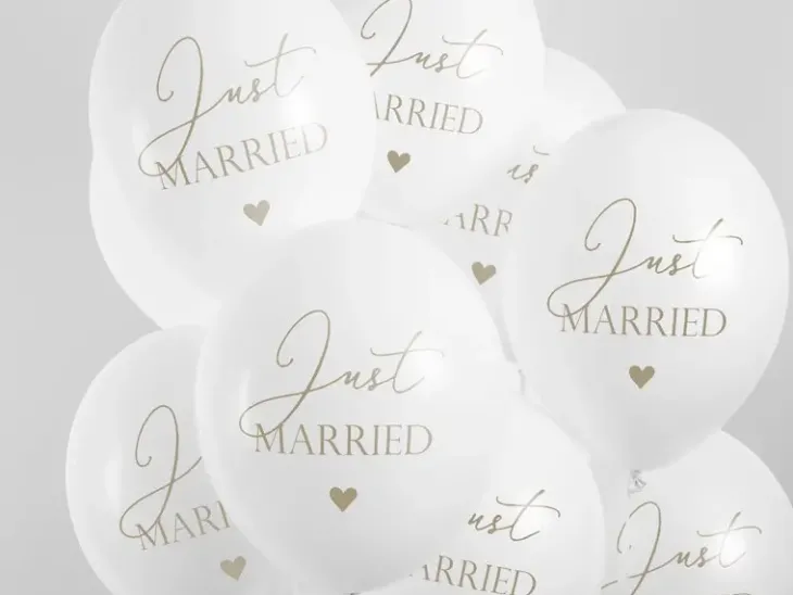 Ilmapallo 30cm valk. just married 6kpl