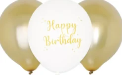 Ilmapallot happy b-day valko/kulta 6kpl