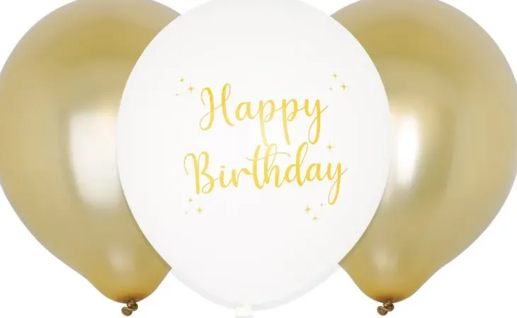 Ilmapallot happy b-day valko/kulta 6kpl