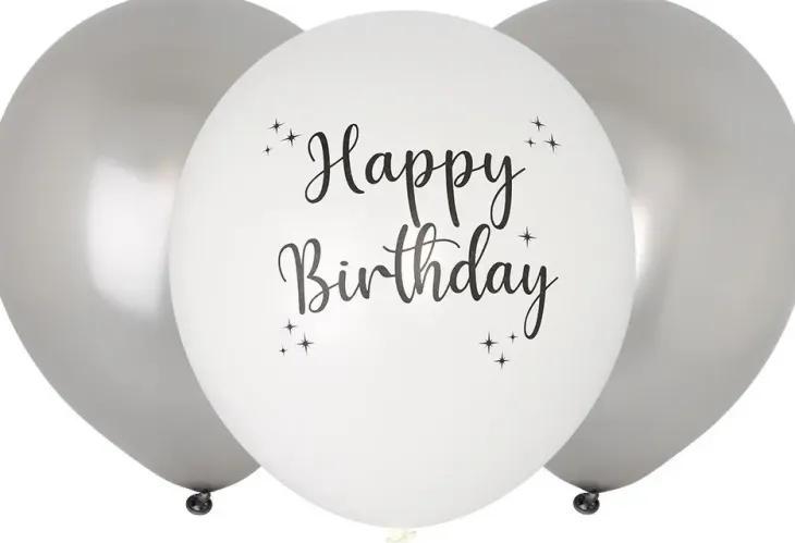 Ilmapallot happy birthday valko-hopea