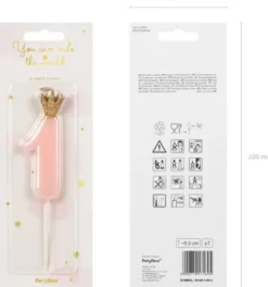 Kakkukynttilä pinkki 1 kruunulla