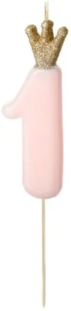 Kakkukynttilä pinkki 1 kruunulla