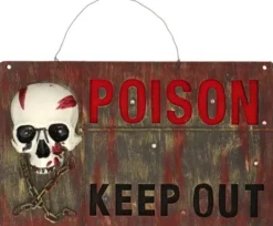 Kyltti poison keep out valolla 50x30