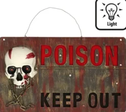 Kyltti poison keep out valolla 50x30