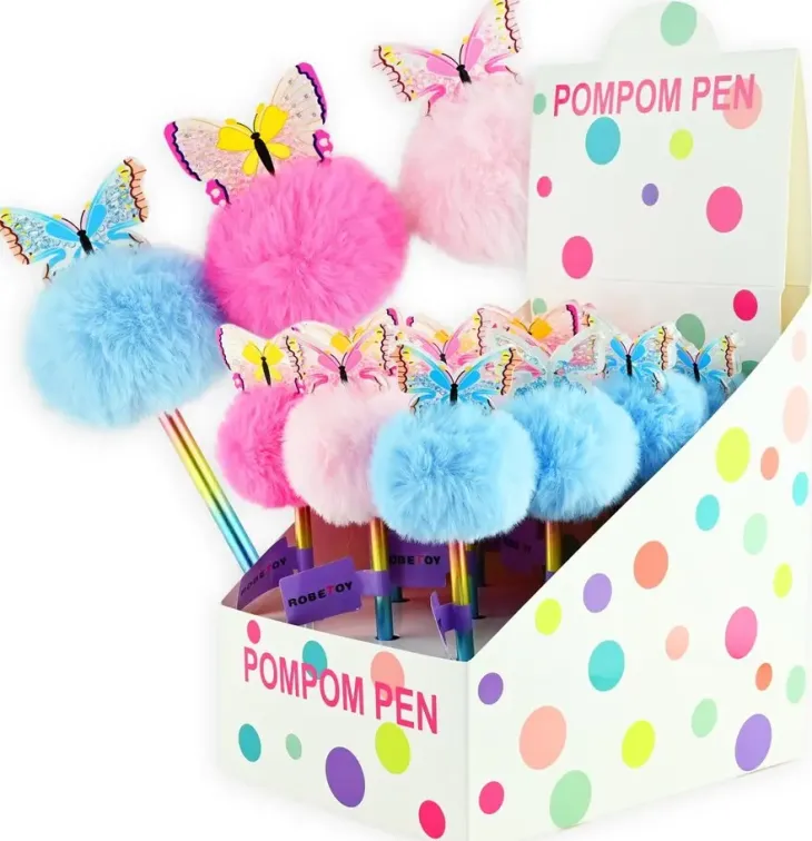 Kynä pörröinen pompom perhonen 19cm