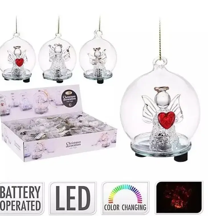 Lasipalloenkeli led-valolla