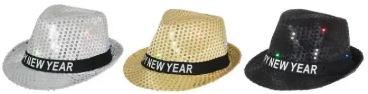 Newyear paljettihattu led valot musta