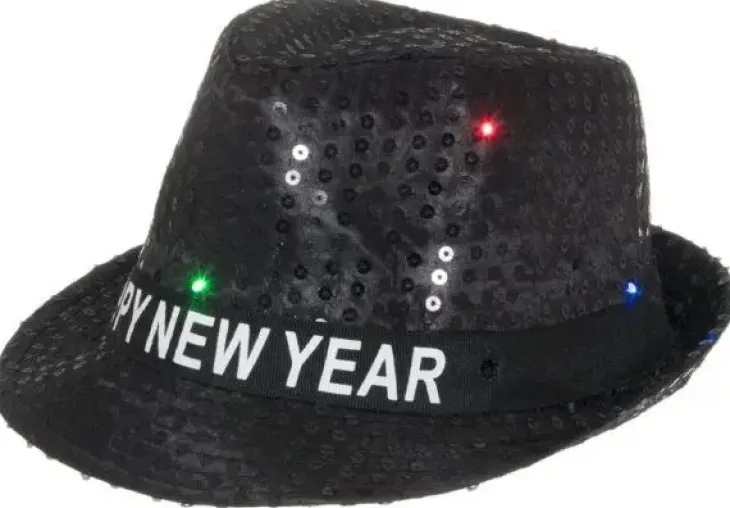 Newyear paljettihattu led valot musta