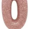 Numerokynttilä 0, ruusukultainen glitter