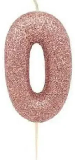 Numerokynttilä 0, ruusukultainen glitter