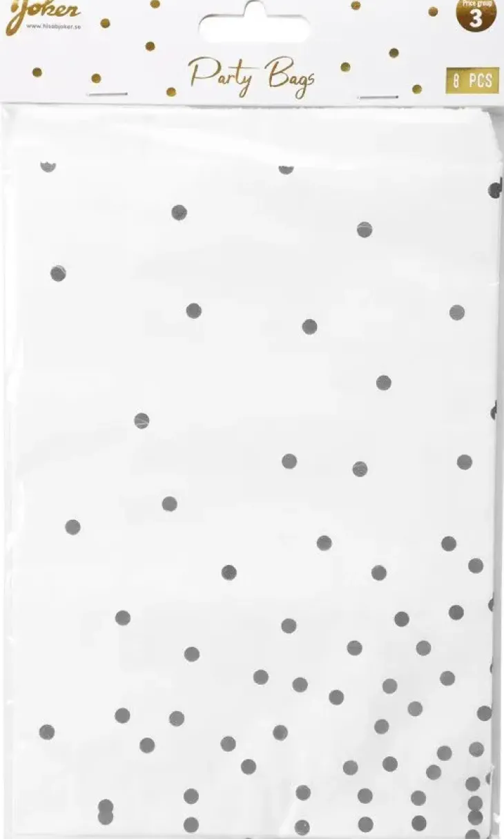 Party bag 8 kpl valko-hopea