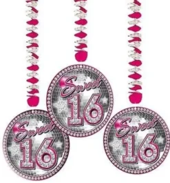 Roikkuvat koristeet sweet sixteen 3kpl