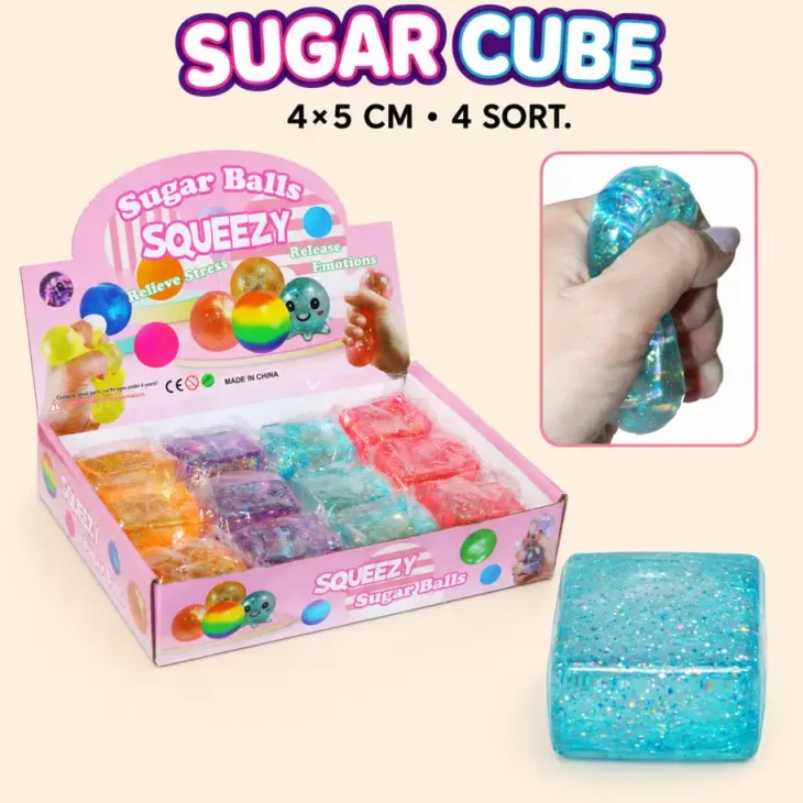 Squeezy sugary glitter cube