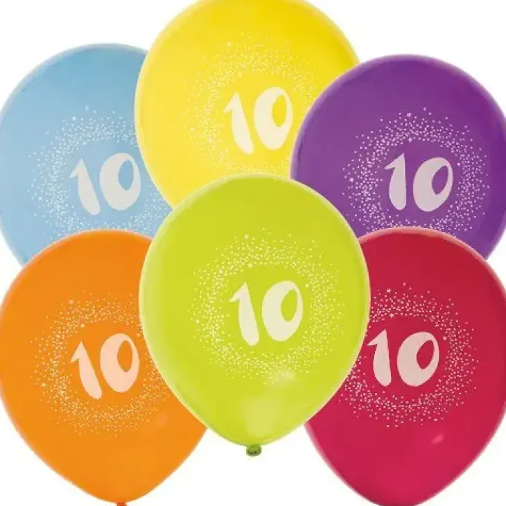 Syntymäpäiväilmapallot numero 10 6kpl