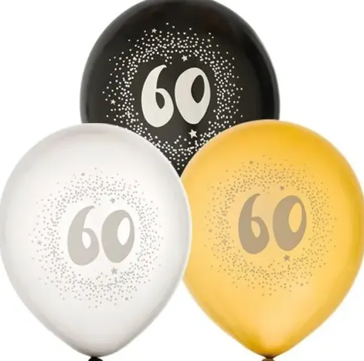 Syntymäpäiväilmapallot numero 60 6kpl
