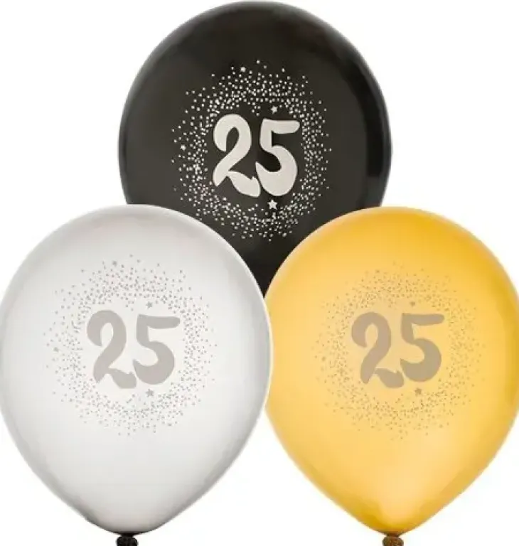 Syntymäpäiväilmapallot numero 25 6kpl