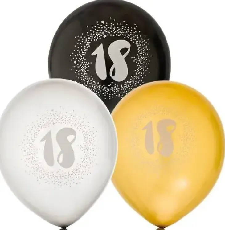 Syntymäpäiväilmapallot numero 18 6kpl